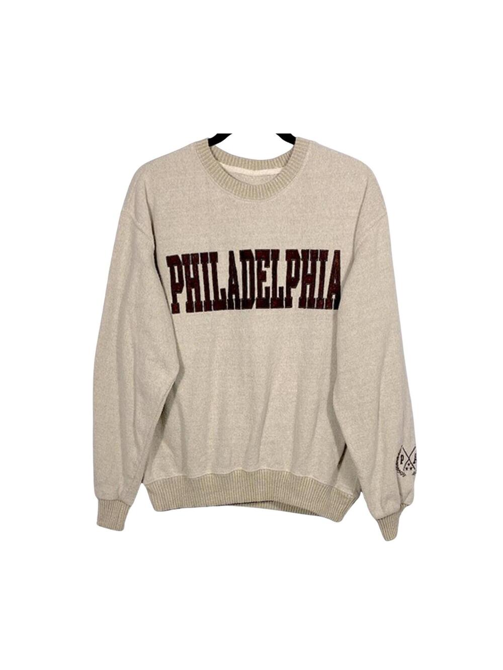 Philadelphia Sweatshirt 2XL Beige Oversized Crewneck Varsity Casual Streetwear